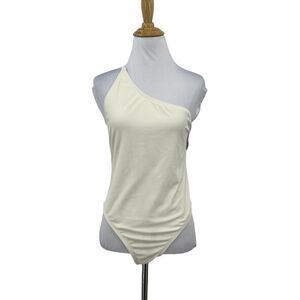 Ris-K Swim Ivory Swimsuit L Large One Shoulder One Piece Ribbed Slant Back *READ